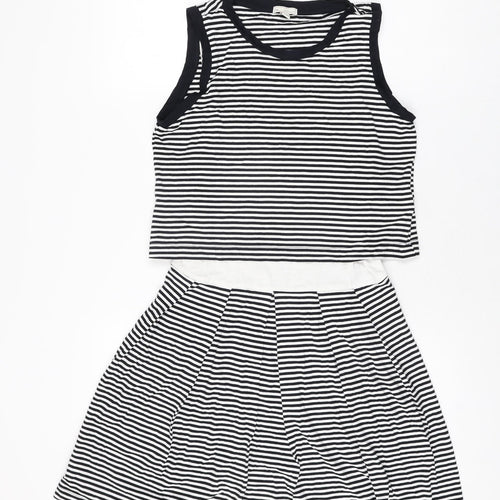 Gap Womens White Striped Cotton Skater Dress Size S Round Neck Pullover