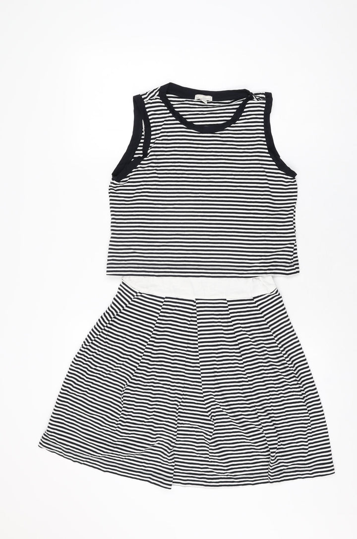Gap Womens White Striped Cotton Skater Dress Size S Round Neck Pullover