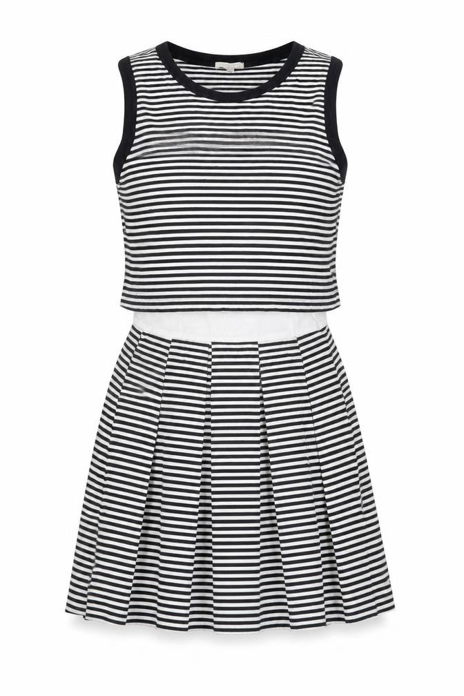 Gap Womens White Striped Cotton Skater Dress Size S Round Neck Pullover