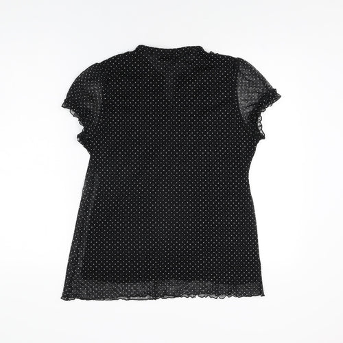 Marks and Spencer Womens Black Polka Dot Polyester Basic T-Shirt Size 14 V-Neck