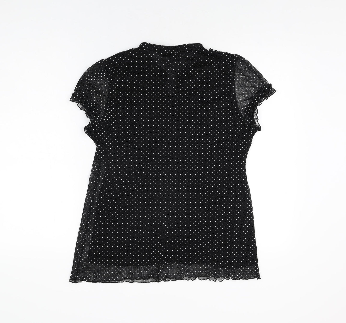 Marks and Spencer Womens Black Polka Dot Polyester Basic T-Shirt Size 14 V-Neck