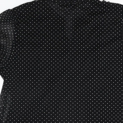 Marks and Spencer Womens Black Polka Dot Polyester Basic T-Shirt Size 14 V-Neck