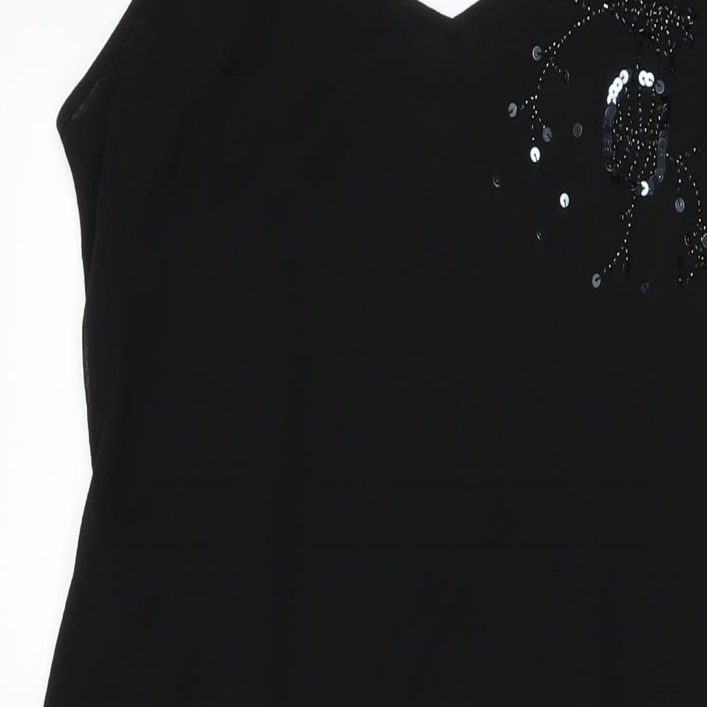 Per Una Womens Black Polyester Slip Dress Size 16 V-Neck Pullover