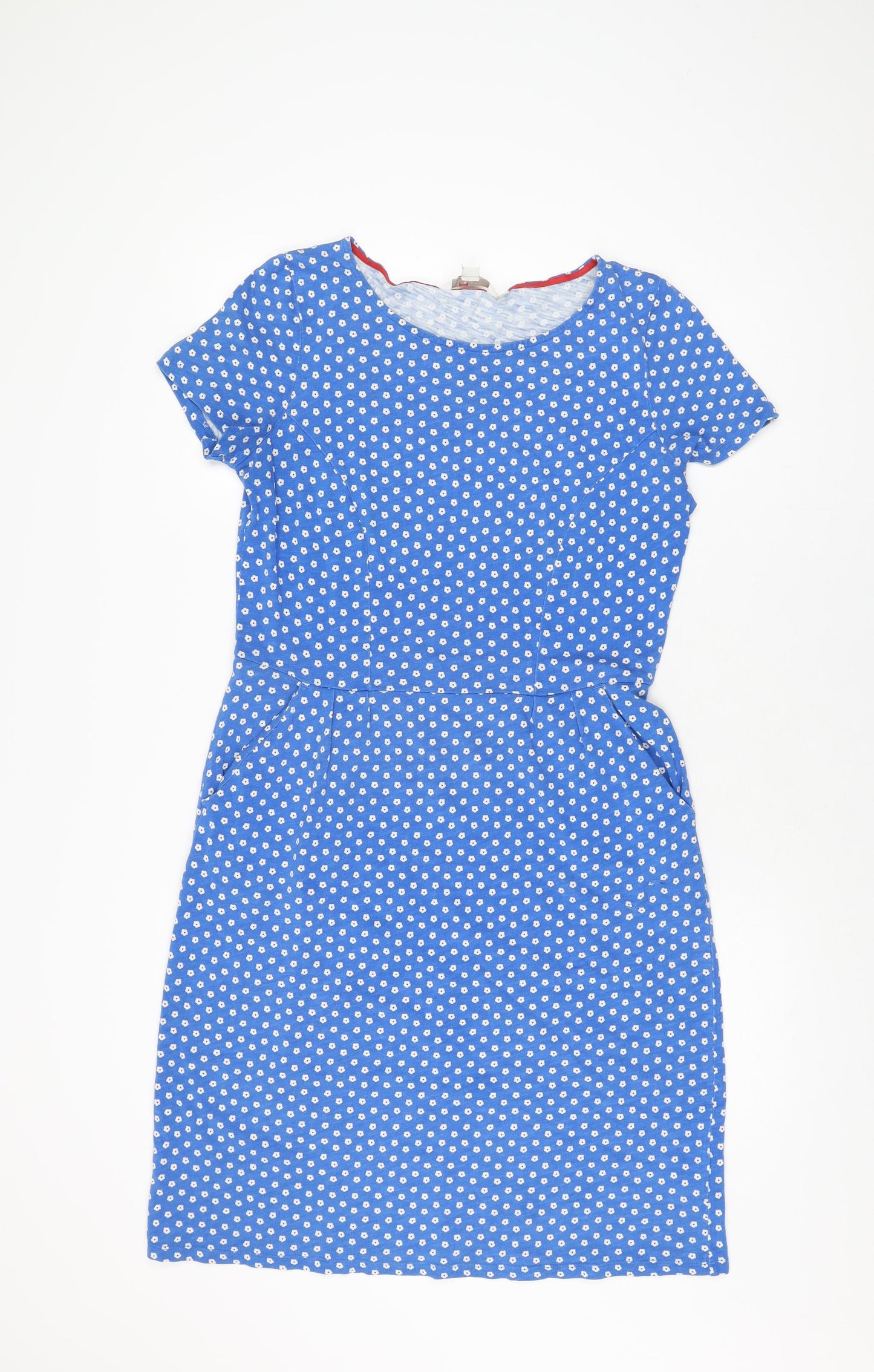 Boden Womens Blue Floral Cotton Shift Size 12 Round Neck Pullover