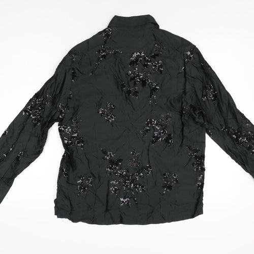 Zara Womens Black Floral Viscose Basic Button-Up Size XS Collared