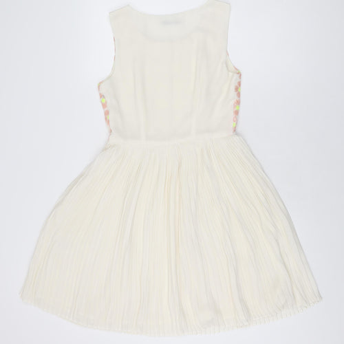 Darling Womens Ivory Floral Polyester Skater Dress Size S Round Neck Zip