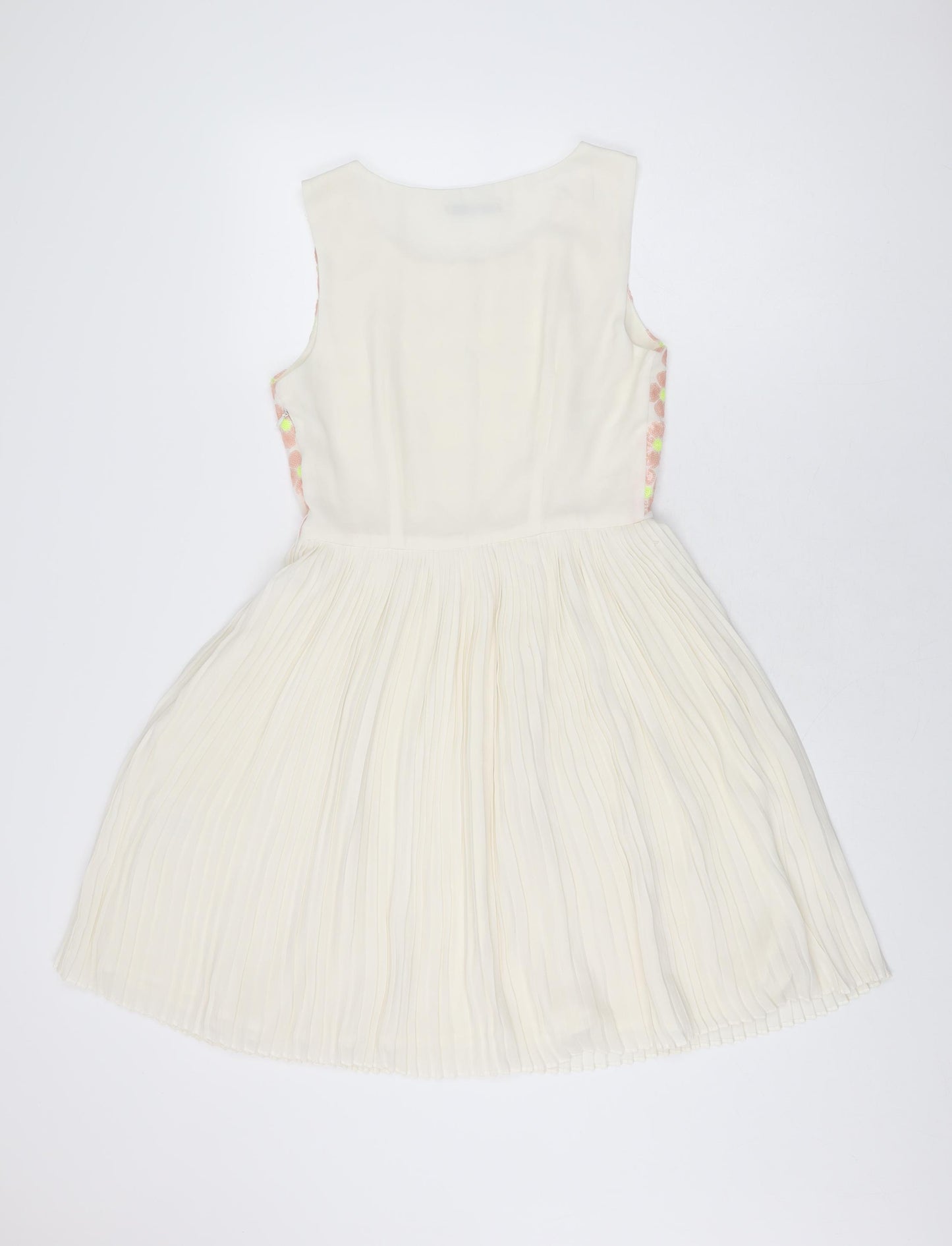 Darling Womens Ivory Floral Polyester Skater Dress Size S Round Neck Zip