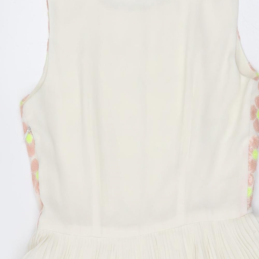Darling Womens Ivory Floral Polyester Skater Dress Size S Round Neck Zip