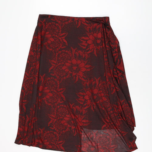 Zara Womens Red Floral Polyester Swing Skirt Size L