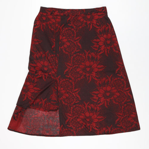 Zara Womens Red Floral Polyester Swing Skirt Size L