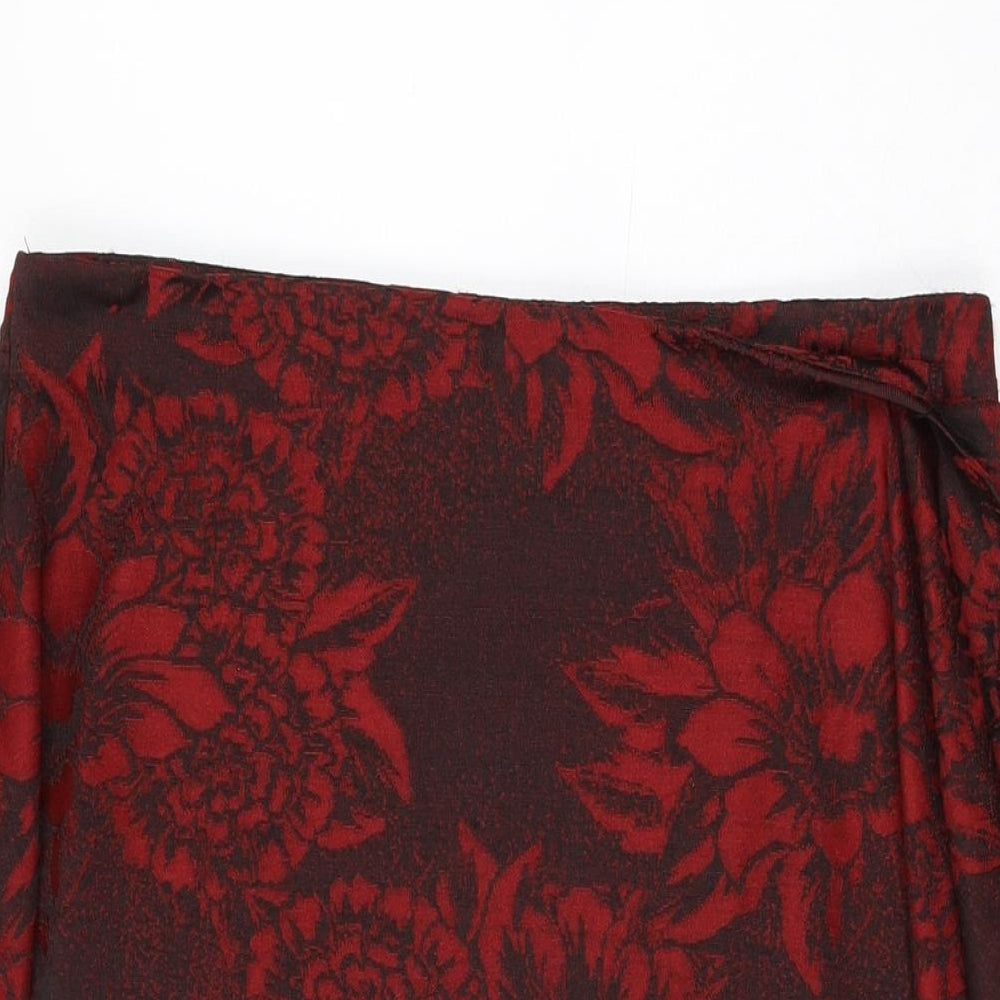 Zara Womens Red Floral Polyester Swing Skirt Size L