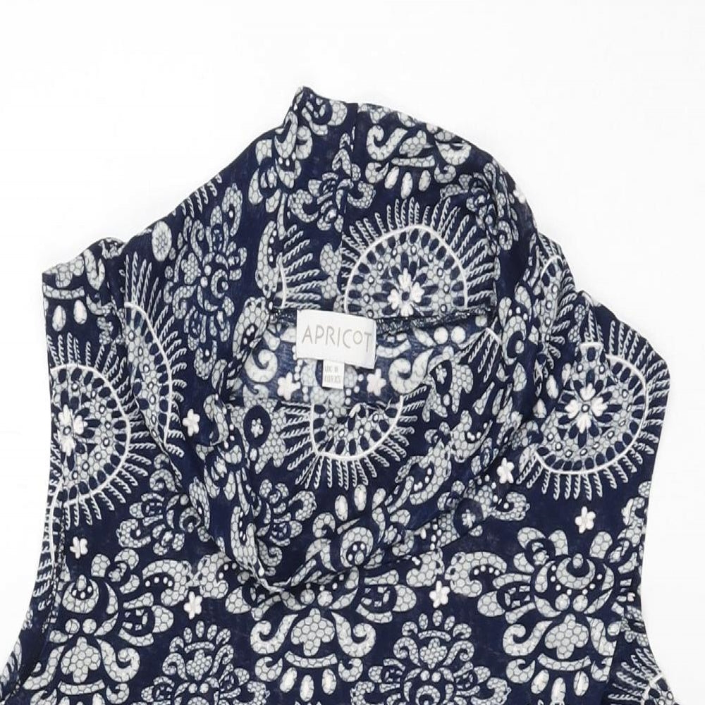 Apricot Womens Blue Geometric Polyester Basic T-Shirt Size 8 High Neck