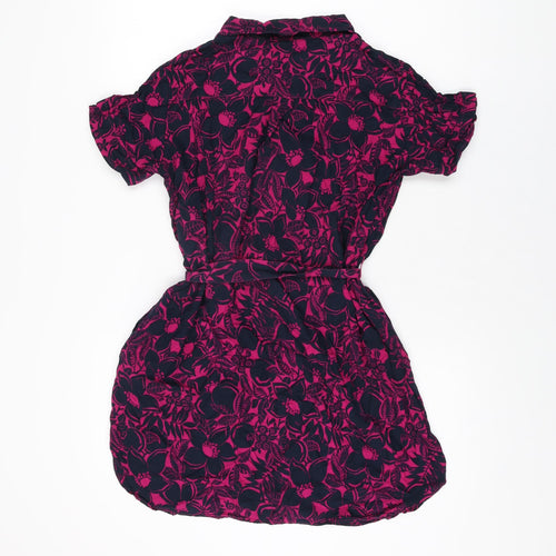 Uniqlo Womens Purple Floral Viscose Basic T-Shirt Size S Collared