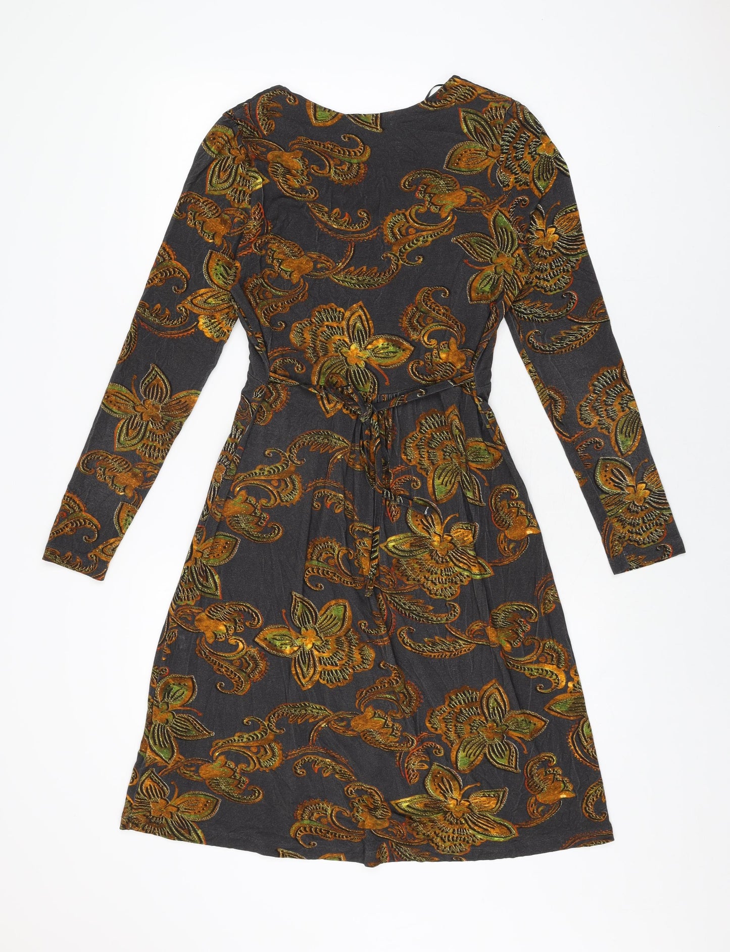 Joe Browns Womens Grey Floral Viscose A-Line Size 10 V-Neck Pullover