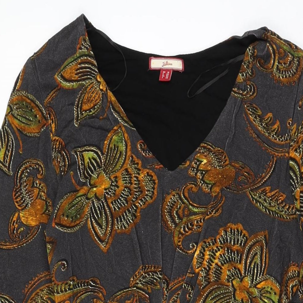 Joe Browns Womens Grey Floral Viscose A-Line Size 10 V-Neck Pullover