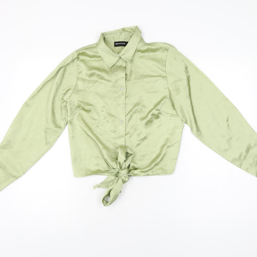 PRETTYLITTLETHING Womens Green Polyester Basic Button-Up Size 6 Collared