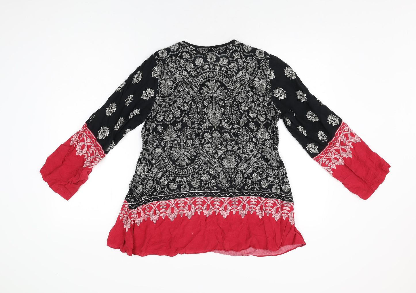 Limelight Womens Black Geometric Polyester Basic T-Shirt Size M V-Neck