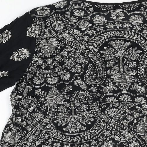 Limelight Womens Black Geometric Polyester Basic T-Shirt Size M V-Neck