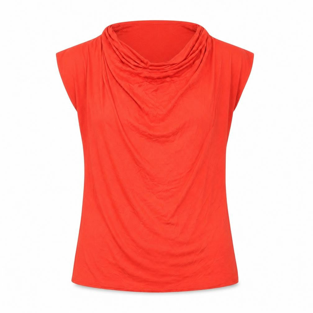 Front view of LANIDOR women’s red lyocell basic t-shirt, size M, round neck