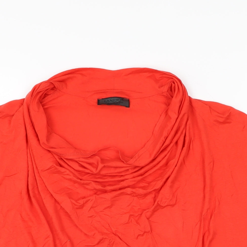 LANIDOR Womens Red Lyocell Basic T-Shirt Size M Round Neck