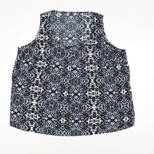 Anthology Womens Blue Geometric Polyester Basic Blouse Size 26 Scoop Neck