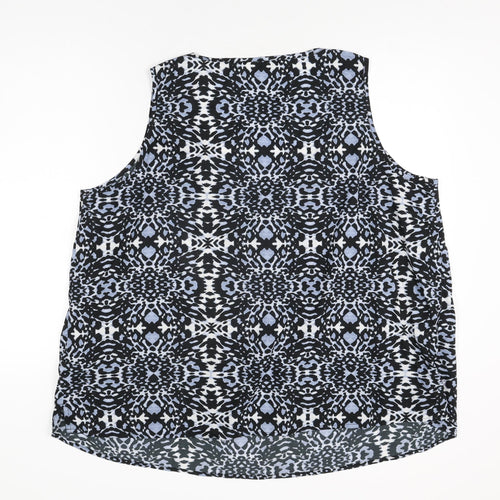 Anthology Womens Blue Geometric Polyester Basic Blouse Size 26 Scoop Neck