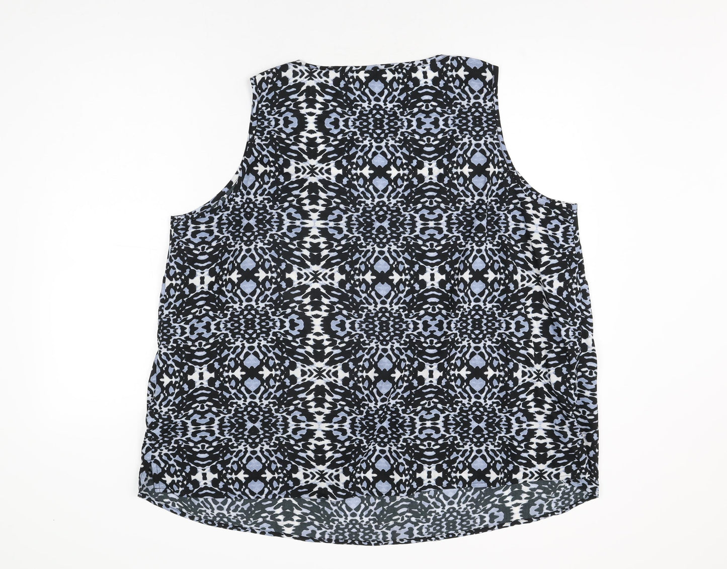 Anthology Womens Blue Geometric Polyester Basic Blouse Size 26 Scoop Neck