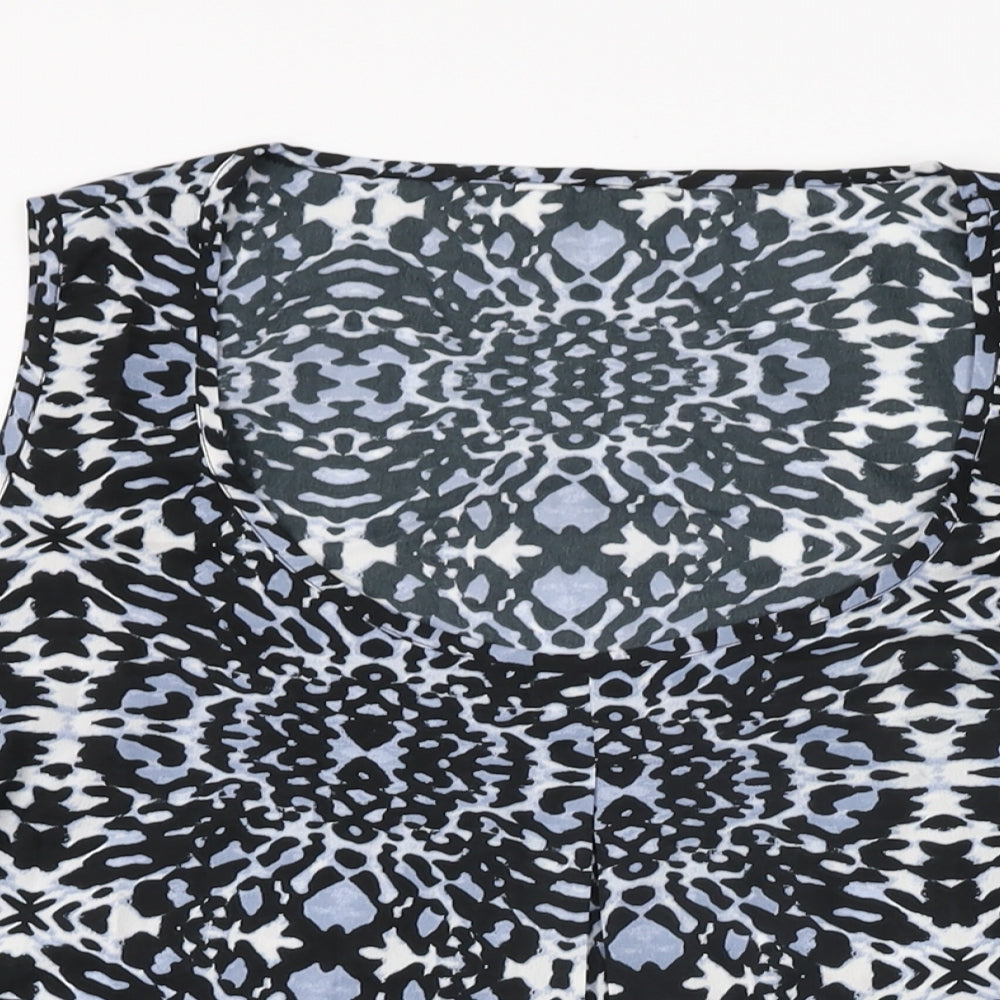 Anthology Womens Blue Geometric Polyester Basic Blouse Size 26 Scoop Neck