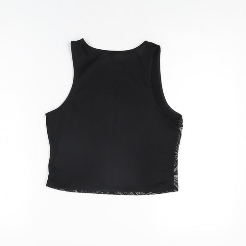 H&M Womens Black Geometric Polyester Cropped T-Shirt Size M Round Neck