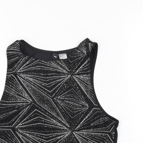 H&M Womens Black Geometric Polyester Cropped T-Shirt Size M Round Neck
