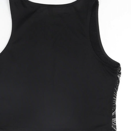 H&M Womens Black Geometric Polyester Cropped T-Shirt Size M Round Neck