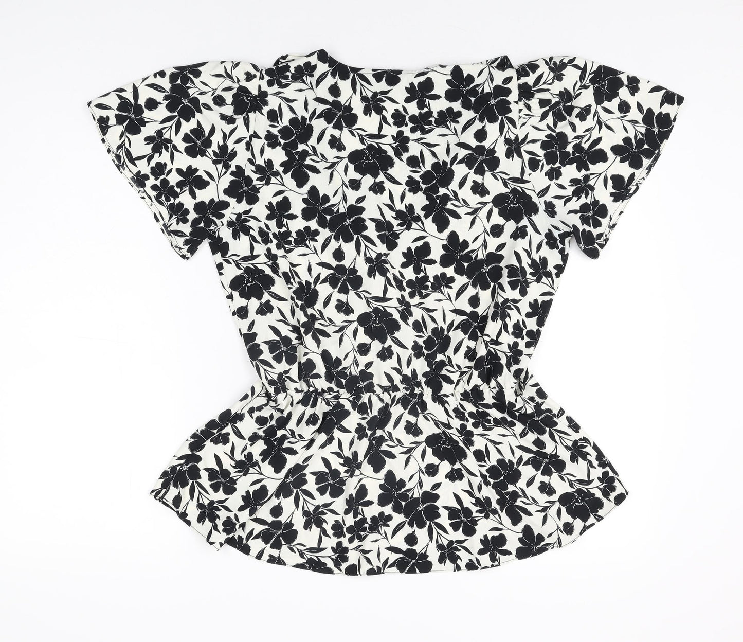 New Look Womens White Floral Polyester Basic Blouse Size 10 V-Neck