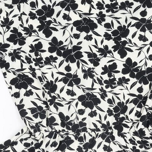 New Look Womens White Floral Polyester Basic Blouse Size 10 V-Neck