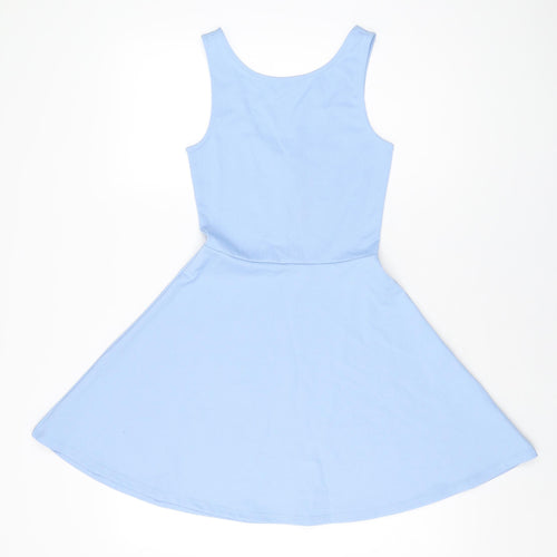 H&M Womens Blue Polyester Skater Dress Size 8 Scoop Neck Pullover