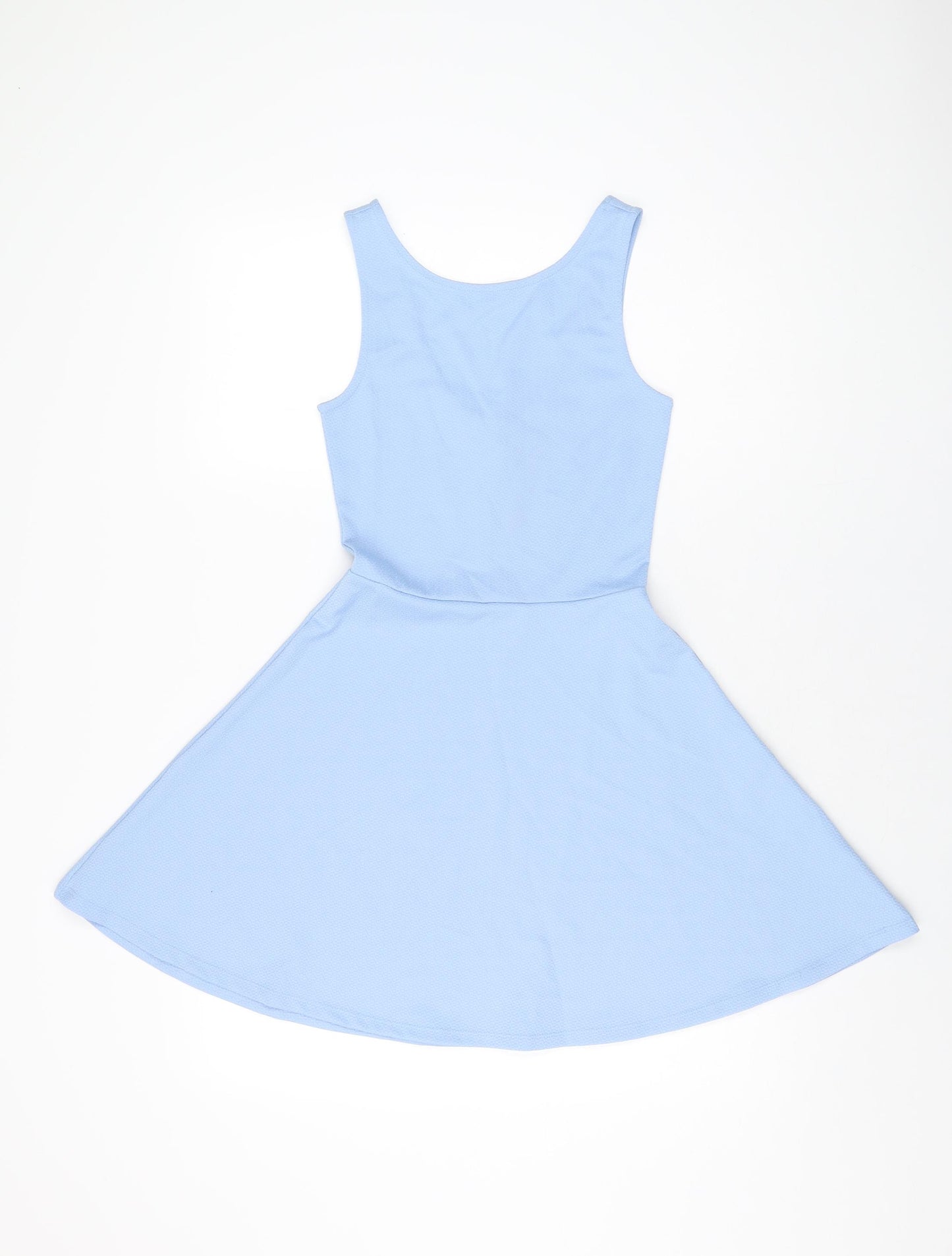 H&M Womens Blue Polyester Skater Dress Size 8 Scoop Neck Pullover