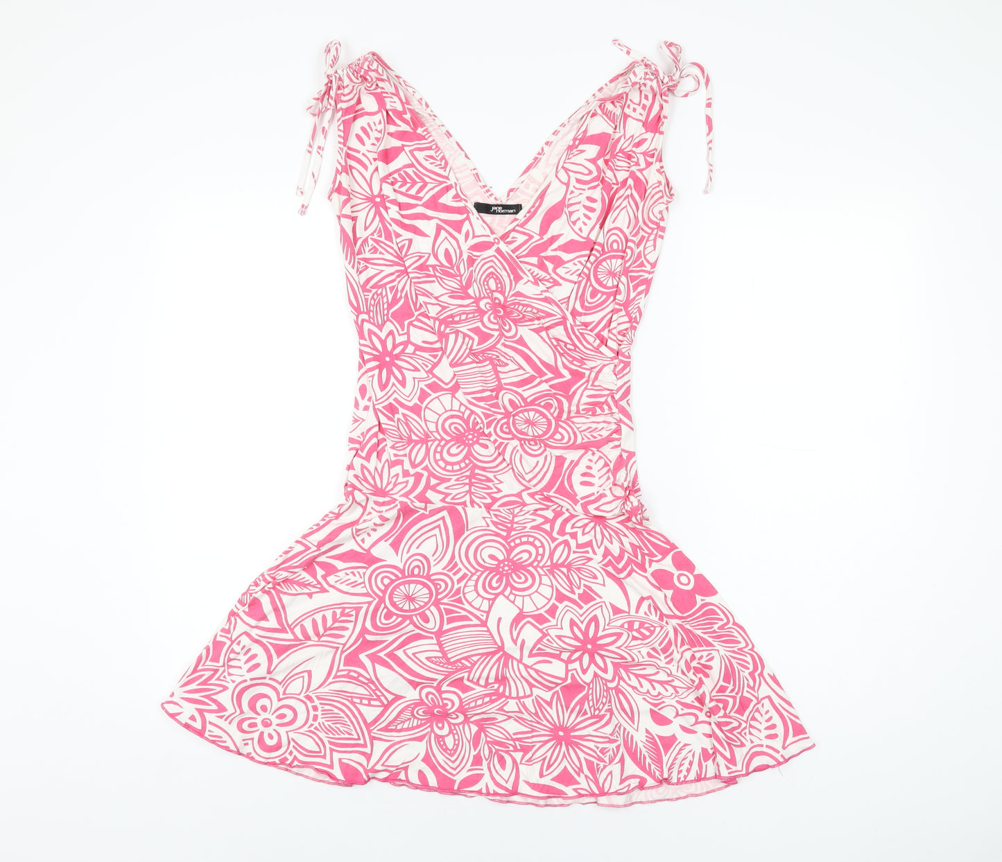 Jane Norman Womens Pink Geometric Viscose Mini Size 12 V-Neck Pullover