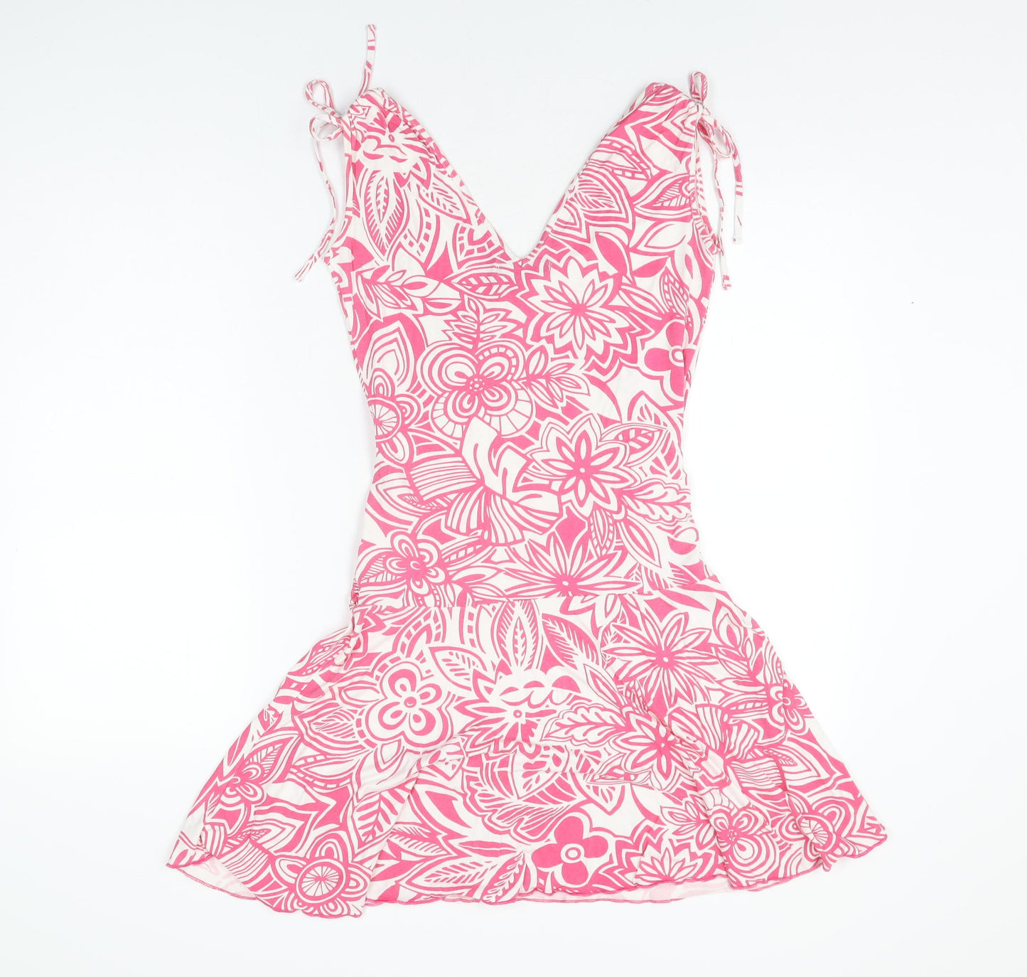 Jane Norman Womens Pink Geometric Viscose Mini Size 12 V-Neck Pullover