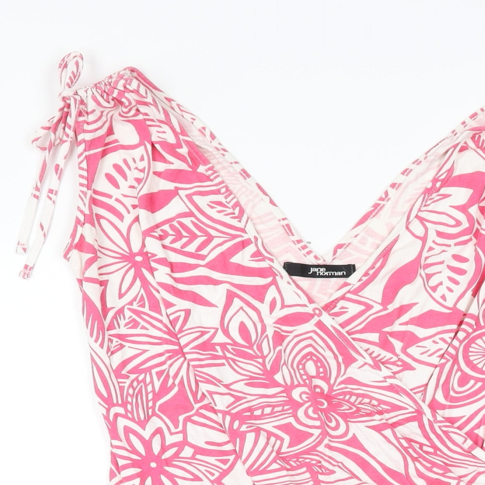 Jane Norman Womens Pink Geometric Viscose Mini Size 12 V-Neck Pullover