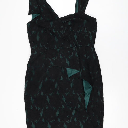 Per Una Womens Black Geometric Cotton Bodycon Size 12 V-Neck Zip