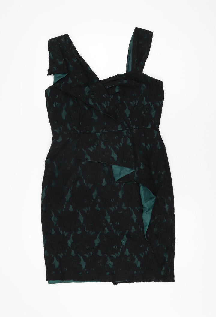 Per Una Womens Black Geometric Cotton Bodycon Size 12 V-Neck Zip