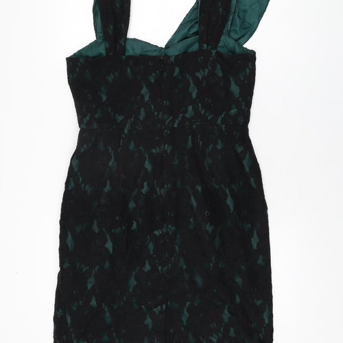 Per Una Womens Black Geometric Cotton Bodycon Size 12 V-Neck Zip