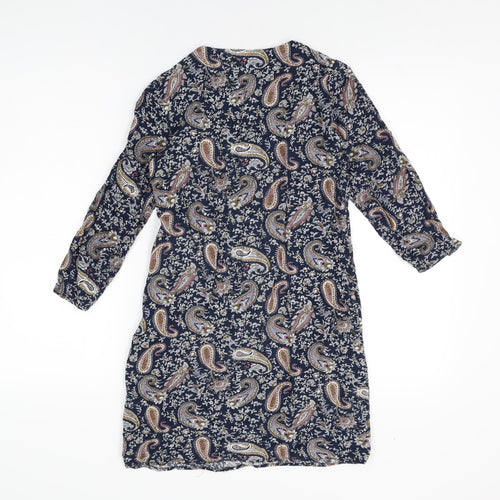 Voulez Vous Womens Blue Paisley Viscose Mini Size 8 V-Neck Zip