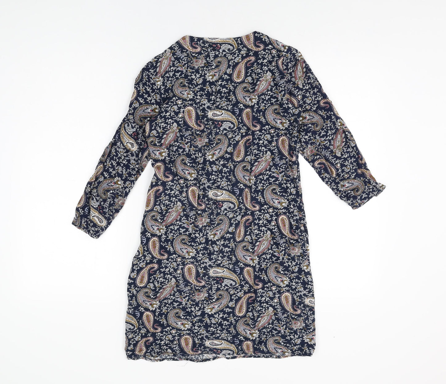 Voulez Vous Womens Blue Paisley Viscose Mini Size 8 V-Neck Zip