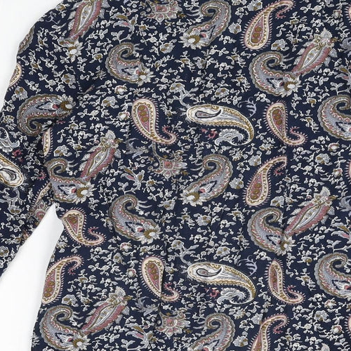 Voulez Vous Womens Blue Paisley Viscose Mini Size 8 V-Neck Zip