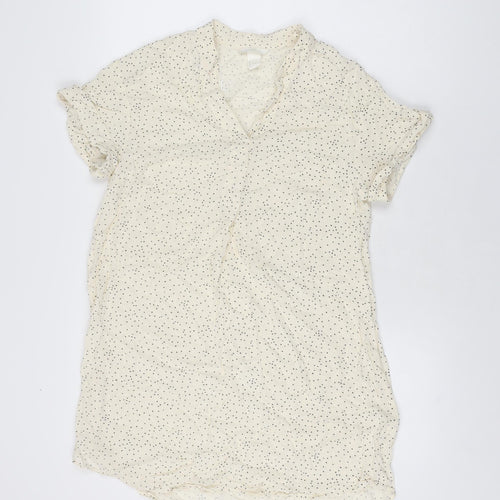 H&M Womens Ivory Polka Dot Viscose Basic T-Shirt Size 6 V-Neck