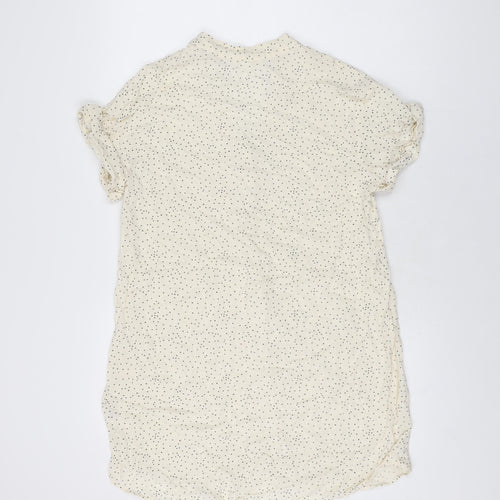 H&M Womens Ivory Polka Dot Viscose Basic T-Shirt Size 6 V-Neck