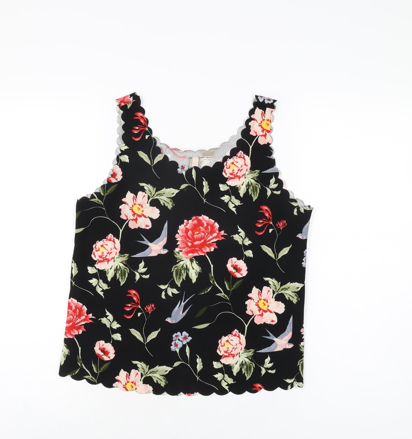 H&M Womens Black Floral Polyester Basic T-Shirt Size M V-Neck