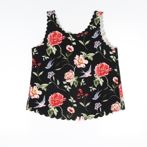 H&M Womens Black Floral Polyester Basic T-Shirt Size M V-Neck