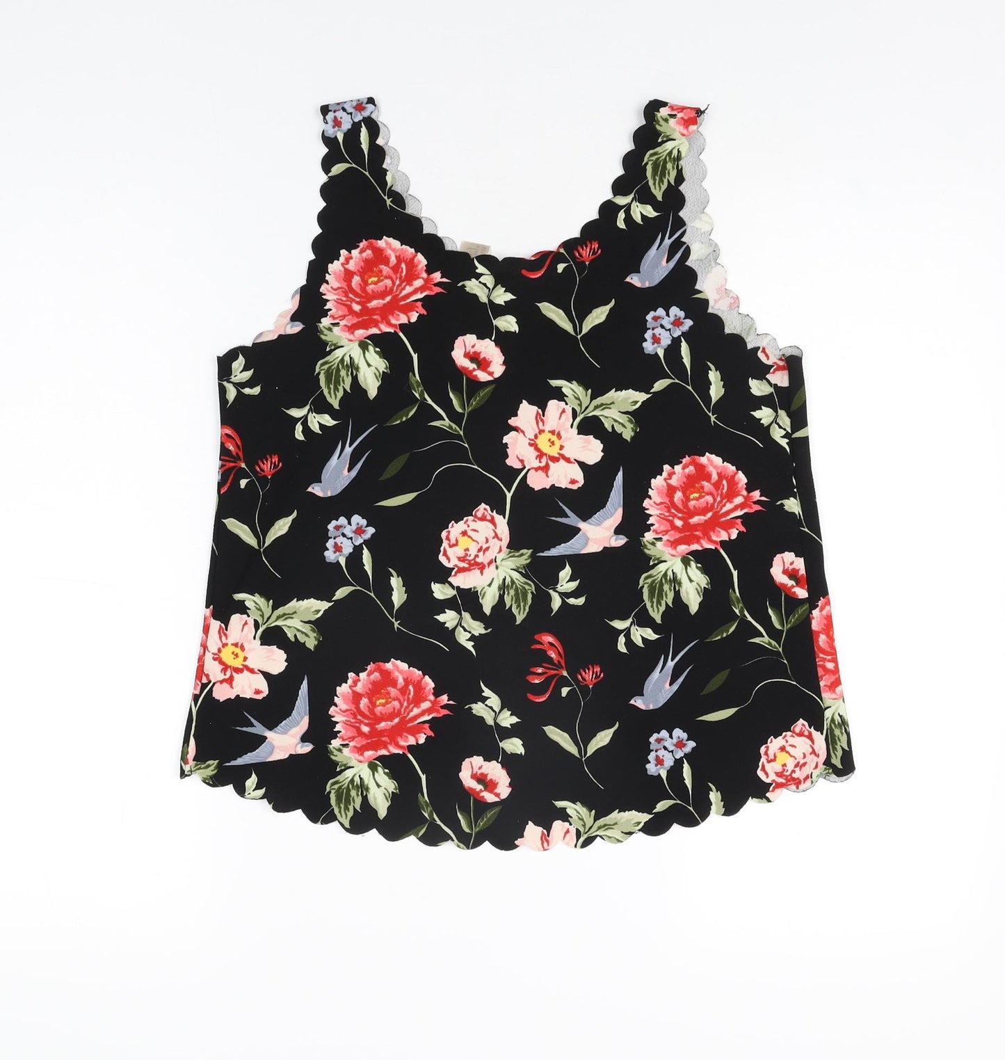 H&M Womens Black Floral Polyester Basic T-Shirt Size M V-Neck