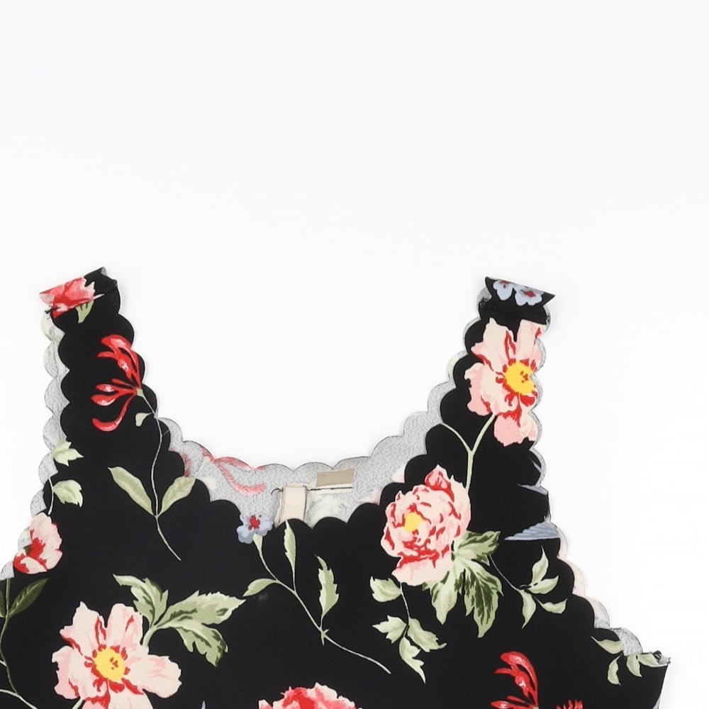 H&M Womens Black Floral Polyester Basic T-Shirt Size M V-Neck